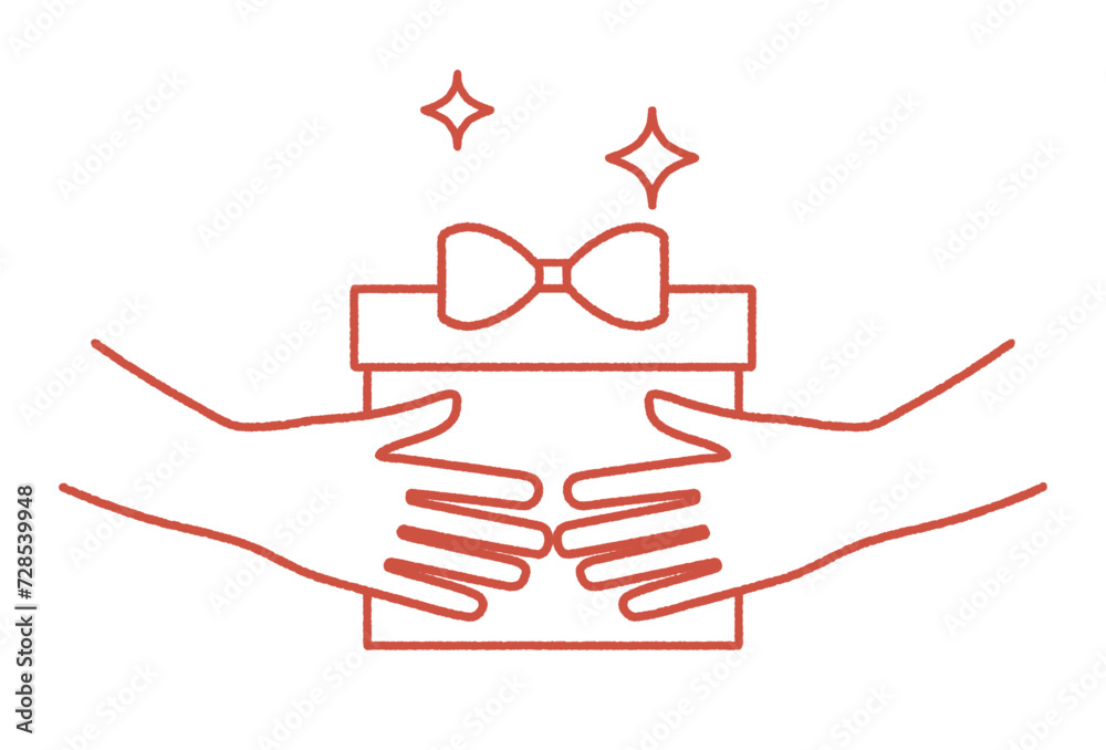 ギフトボックスを差し出す手(線画) ギフトボックスを差し出す手(線画)
