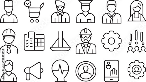 user interface and professions avatars icon set vector collections.