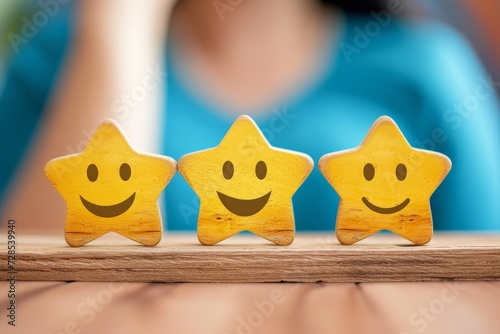 Smiley emojis happy smile beaming faces. Icon emoticons jovial considerate client communication. Interpersonal warmth touch solace symbolized Customer Assistance conversational star face expressions.