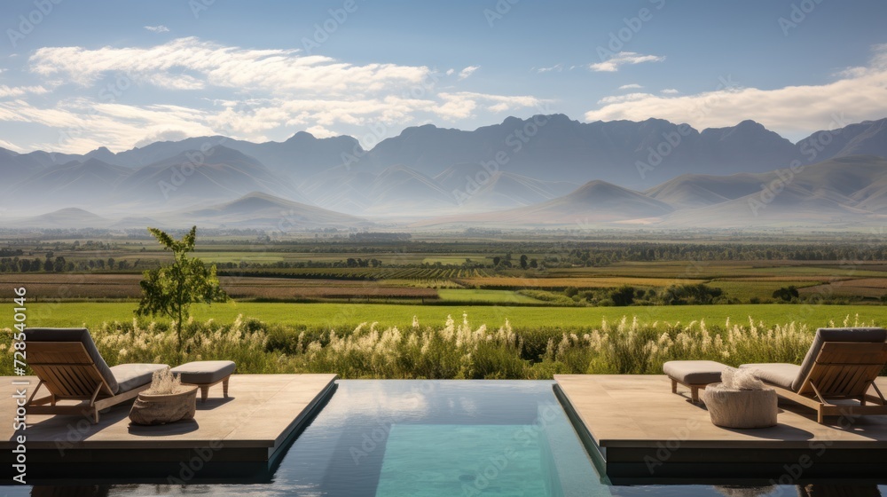 Fototapeta premium View from the magnificent estate of the stretching mountain range
