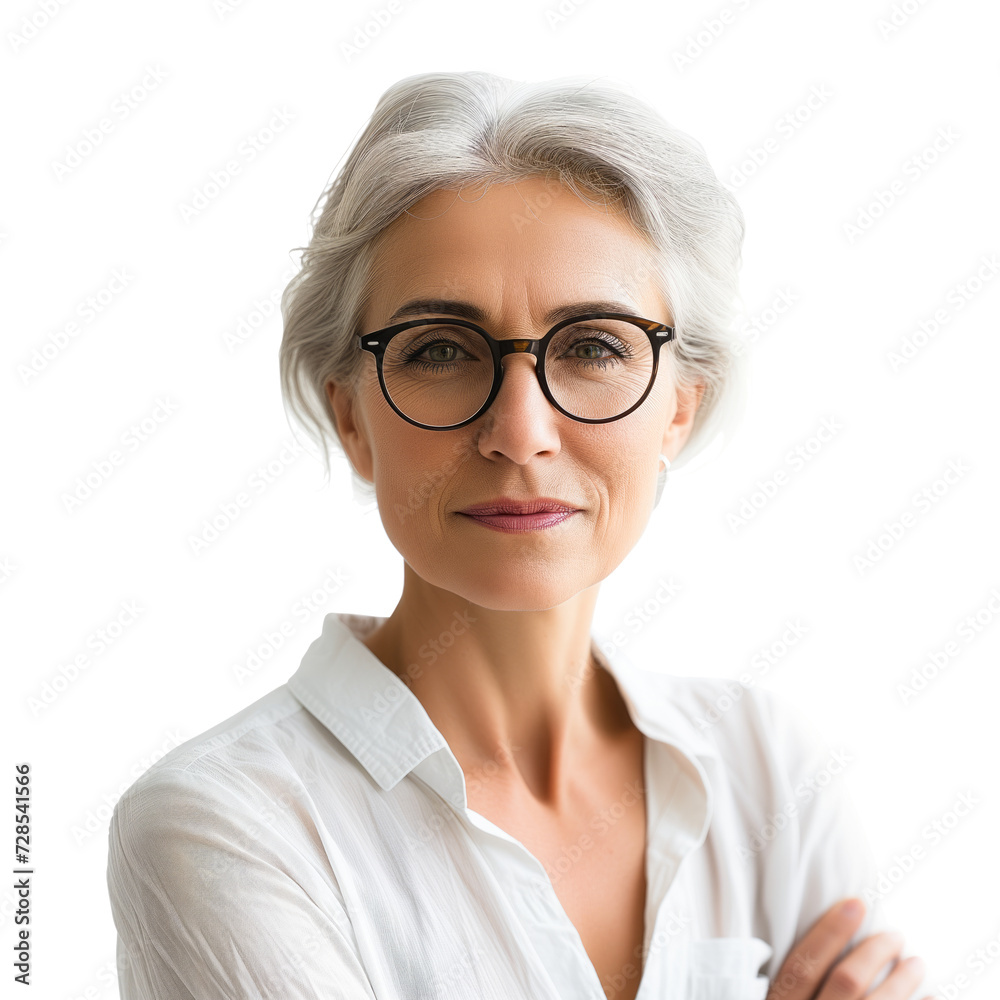A focused portrait showcasing the confidence and resilience of a woman in her middle years