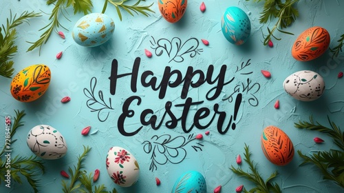 Happy Easter !Congrats card or banner with easter eggs