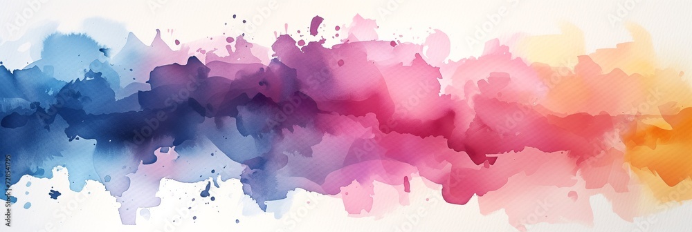 Abstract banner with multicolored watercolor streaks. Background with watercolor splash spots on white. The texture of the paper.