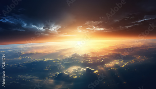 Sun rising view from space , safe nature earth day concept