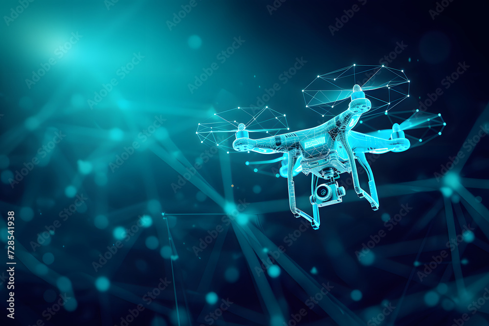 Futuristic Drone Technology Abstract. Digital wireframe of a drone ...