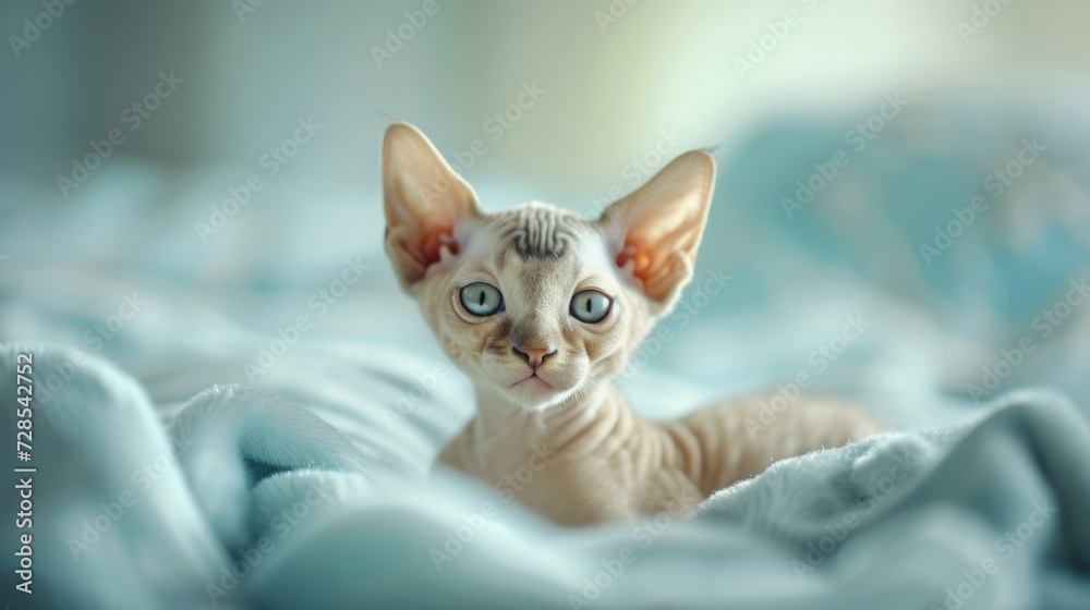 A close-up shot of a cat resting on a comfortable bed. Perfect for pet owners or animal-themed projects