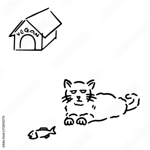 猫（ビーガン）と魚のベクター画像