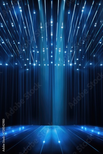A dark room illuminated by blue lights. Perfect for creating a mysterious and atmospheric ambiance. Ideal for use in music venues, nightclubs, or theatrical performances