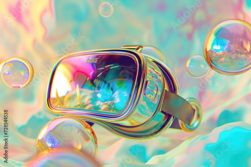 abstract 3d VR goggles on pastel iridescent background