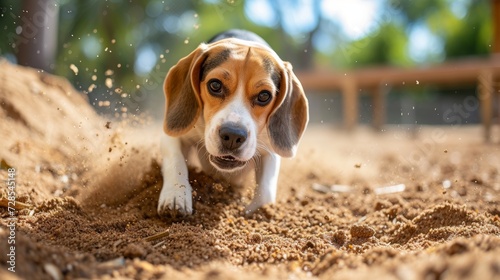 Playful Beagle Digging in Sandbox