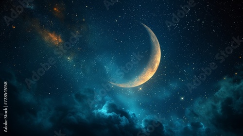Crescent Moon Illuminating the Night Sky