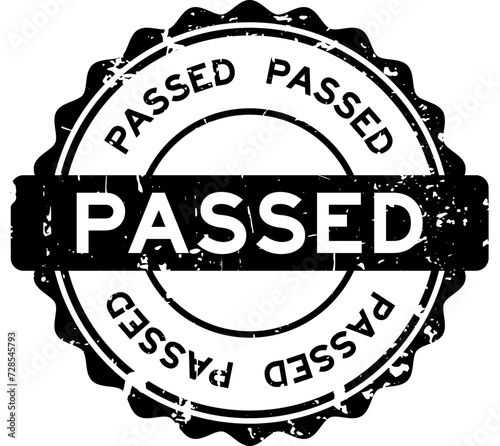 Grunge black passed word round rubber seal stamp on white background