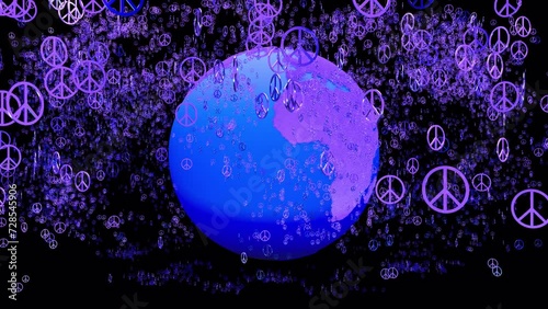4K Peace and love symbols exploding from earth turn around with alpha channel