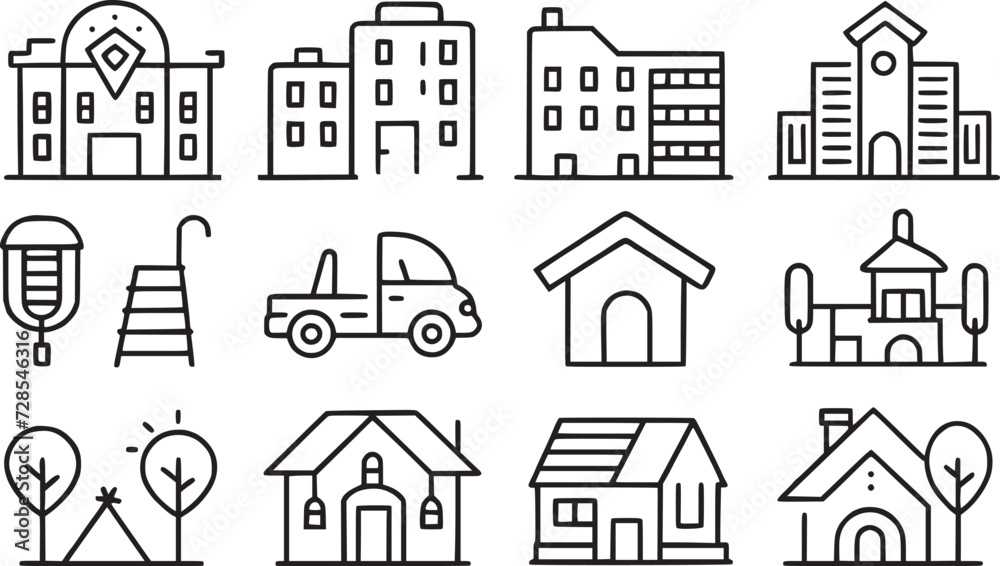 houses and real-estate services icon set vector collection.