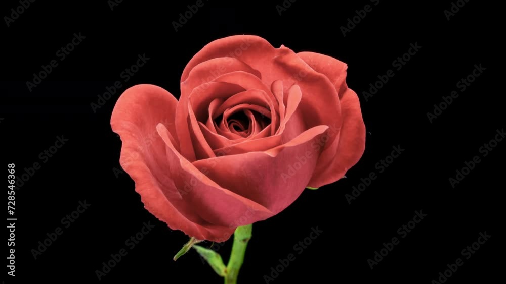 Beautiful pink rose opening on black background, close up. Beautiful pink rose opening on black background, close up.