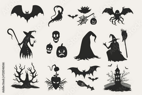 A collection of Halloween silhouettes on a white background. Perfect for Halloween-themed designs and decorations
