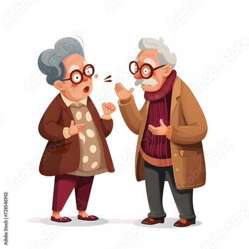 Elderly couple bickering over a forgotten anniversary isolated on white background, simple style, png
 photo