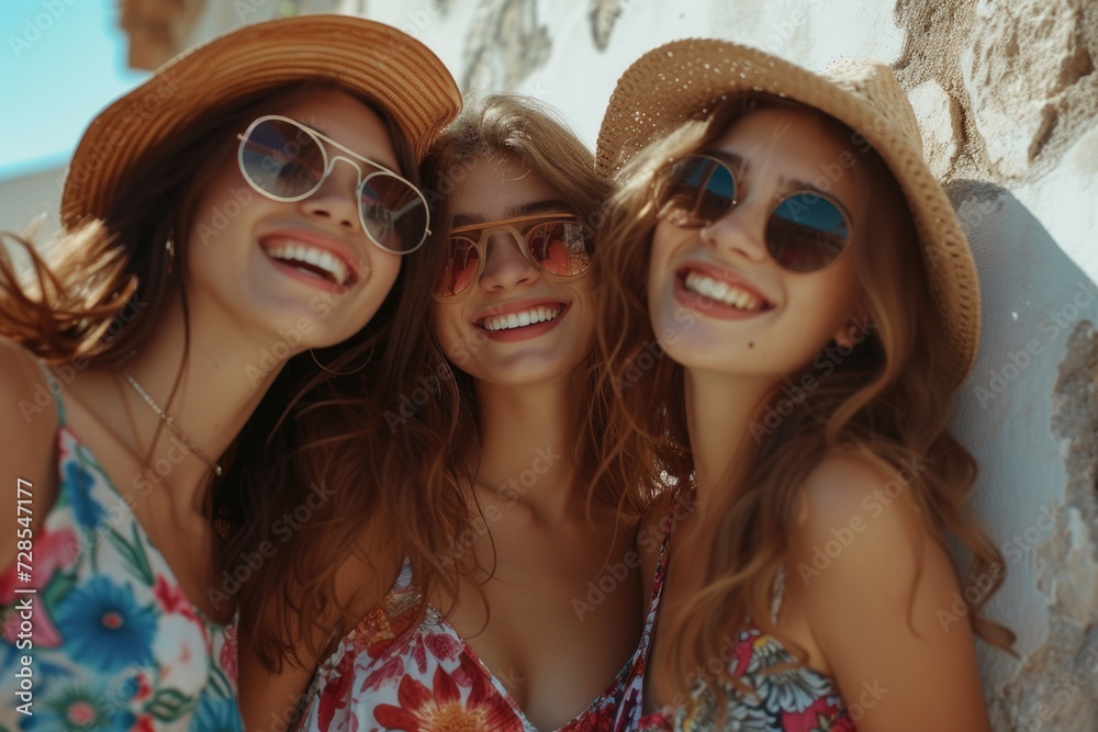 A group of three women standing next to each other. Suitable for various concepts and themes A group of three women standing next to each other. Suitable for various concepts and themes