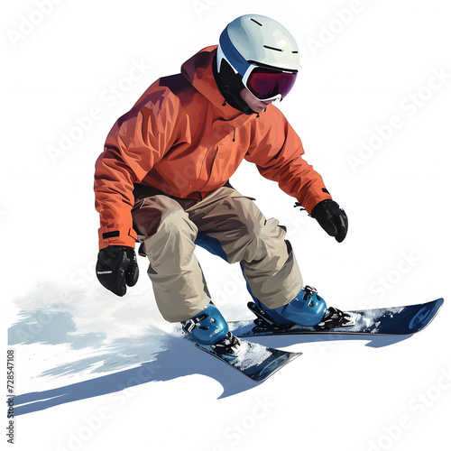A skier or snowboarder wearing a helmet and goggles on the slopes isolated on white background, minimalism, png 