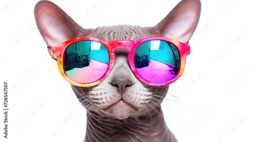 A close up shot of a cat wearing sunglasses. Perfect for adding a touch of coolness to your designs