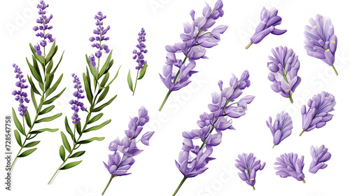 Lavender Collection: Beautiful Flowers, Buds, and Leaves in 3D Digital Art – Aromatic Garden Design Elements with Transparent Background photo