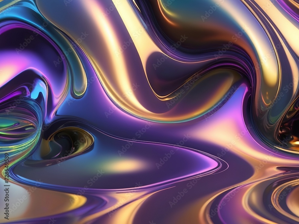 Abstract, holographic 3D render with swirling purple and golden hues, AI generated Abstract, holographic 3D render with swirling purple and golden hues, AI generated