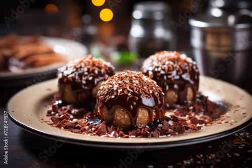 Brigadeiro is a Brazilian chocolate jam. Brigadier covered with chocolate granulat, generative IA