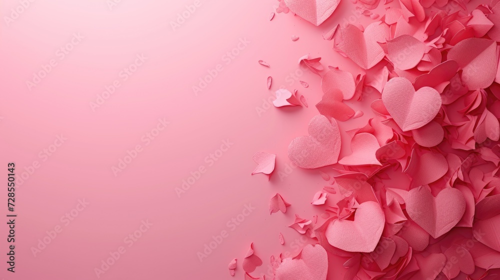 Pink background with paper hearts. Can be used for Valentine's Day or romantic themed projects