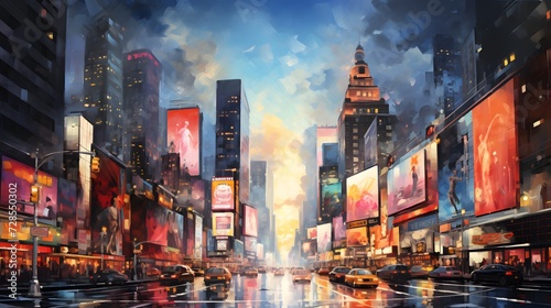 Bustling cityscape, capturing the vibrant energy of the urban environment