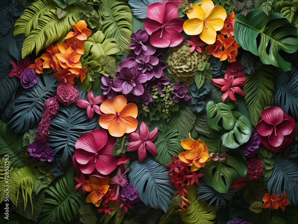 Vibrant rainforest flora as a wall texture Vibrant rainforest flora as a wall texture