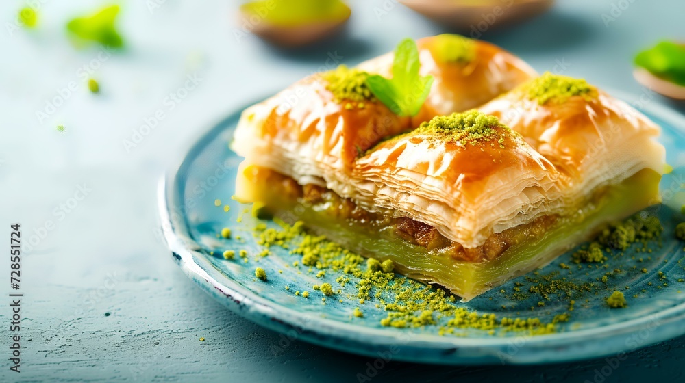 Traditional Turkish dessert baklava with cashews, and walnuts. Homemade baklava with nuts and honey. Traditional Turkish dessert baklava with cashews, and walnuts. Homemade baklava with nuts and honey.