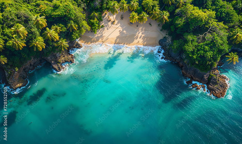 Island Oasis from Above: An Aerial Snapshot of a Secluded Beach Nestled in the Caribbean, with Swirling Aqua Waters, Palm Trees Dancing in the Breeze, and Rugged Cliffs Standing Guard Island Oasis from Above: An Aerial Snapshot of a Secluded Beach Nestled in the Caribbean, with Swirling Aqua Waters, Palm Trees Dancing in the Breeze, and Rugged Cliffs Standing Guard