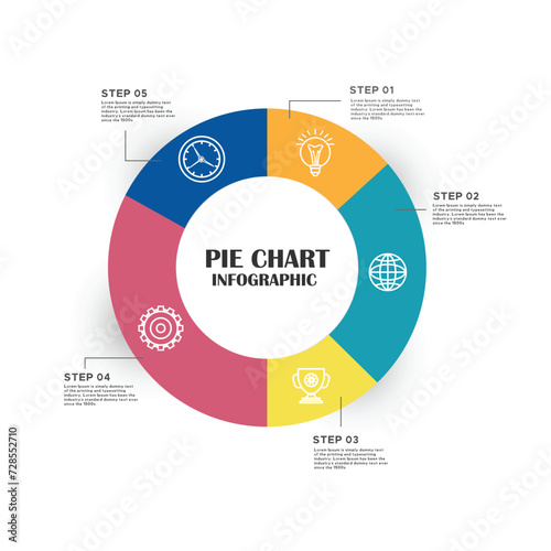 Vector infographic circle. Cycle diagram with 5 steps. Round chart that can be used for report