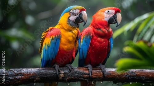 Parrot sitting on branch in the woods 