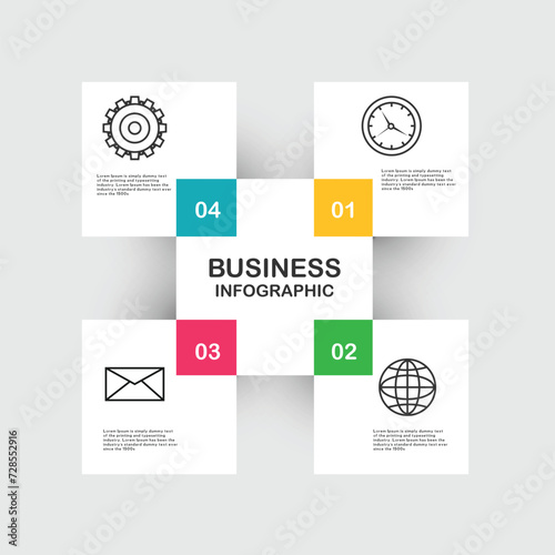Business infographics template 4 steps with square shape