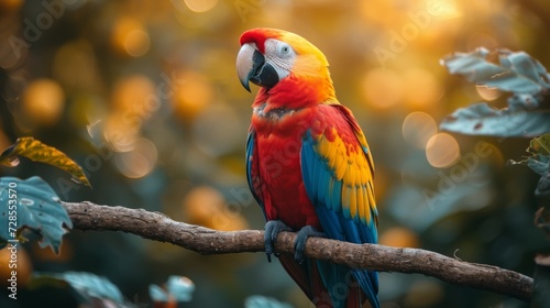 Parrot sitting on branch in the woods 