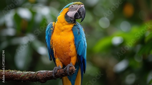 Parrot sitting on branch in the woods 
