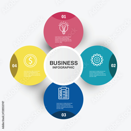 Vector circle infographic template with 4 steps for diagram, graph, web design, presentation and round chart