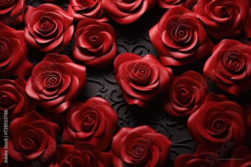 A bunch of red roses sitting on top of a table. Perfect for floral arrangements and romantic occasions