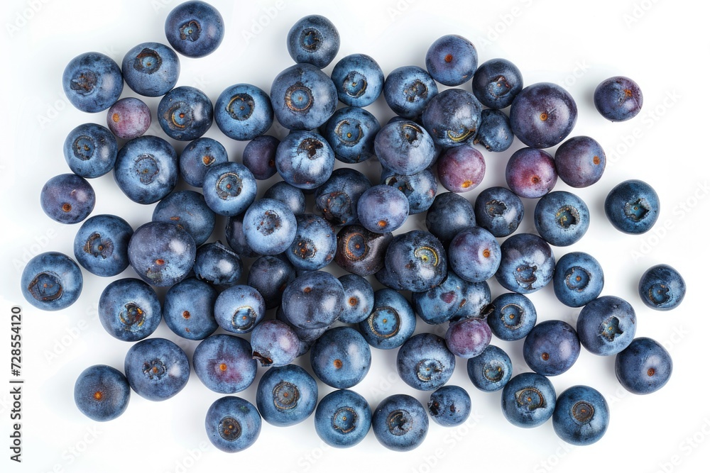 A pile of fresh blueberries arranged on a clean white surface. Perfect for food and healthy eating concepts A pile of fresh blueberries arranged on a clean white surface. Perfect for food and healthy eating concepts