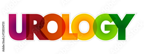 Urology - part of health care that deals with diseases of the male and female urinary tract, colourful text concept background