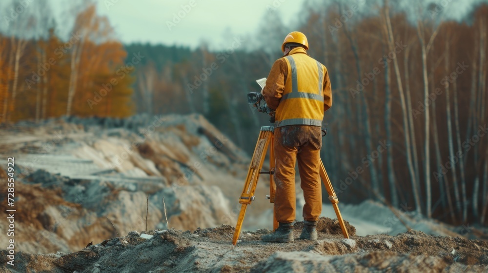 A man standing on top of a dirt hill. Suitable for outdoor activities and adventure themes A man standing on top of a dirt hill. Suitable for outdoor activities and adventure themes