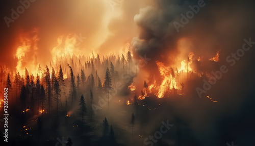 Terrible fire in the forest , Environmental eco safe Conservation
