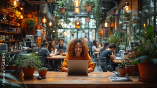 "Café chaleureux avec personnes travaillant sur ordinateurs portables"