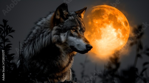 Wolf Against Supermoon Backdrop