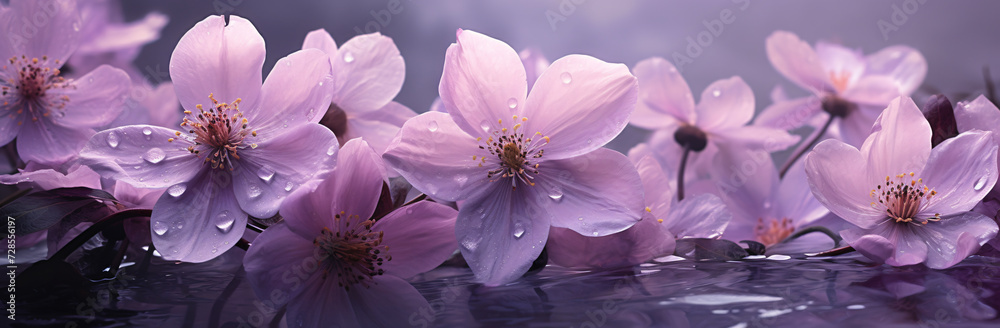 wet violet flowers up close, in the style of photorealistic details wet violet flowers up close, in the style of photorealistic details