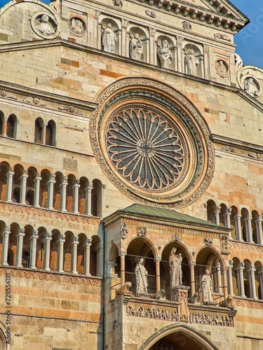 Sculptured facade of Cremona Cathedral, Italy photo
