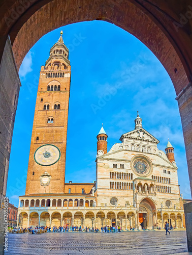 Cremona Cathedral through the arch, Italy photo