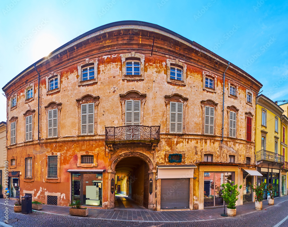 Panorama of historic house on Corso Roma, Lodi, Italy