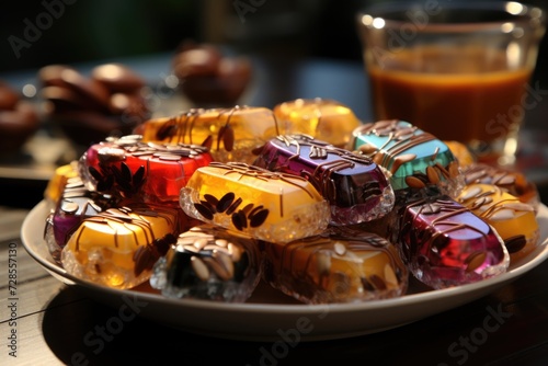 Typical Brazilian sweets on sweet tabea of ??dulce de leche or dulce de leche of k, generative IA photo